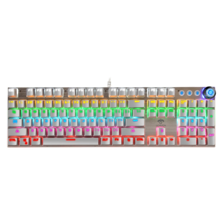 LEAVEN K990 Manopola Versione 104 Tasti Gioco per computer da ufficio Tastiera cablata con asse verde meccanico, lunghezza cavo: 1,8 m LEAVEN K990 Manopola Versione 104 Tasti Gioco per computer da ufficio Tastiera cablata con asse verde meccanico, lunghezza cavo: 1,8 m